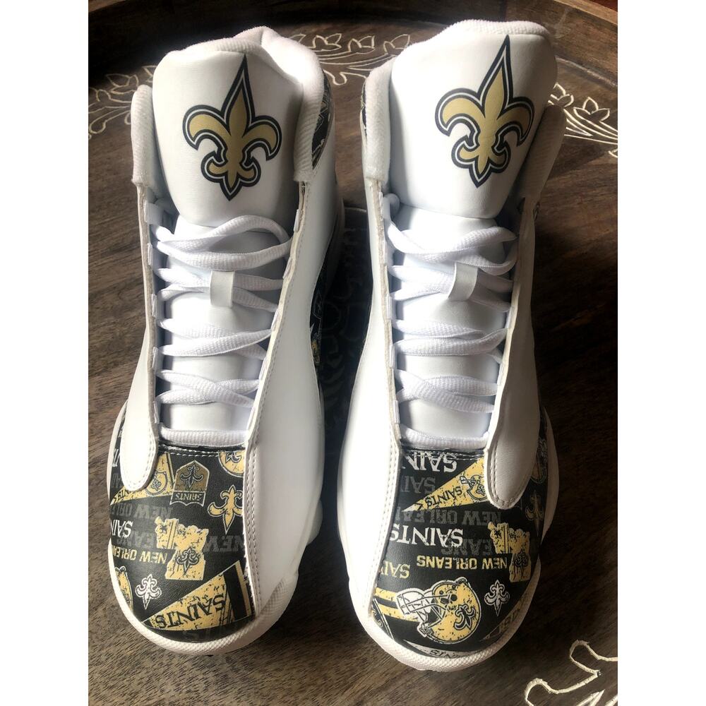 Men's New Orleans NFL Saints Big Logo Football Team Leather Sneakers- size 12.5